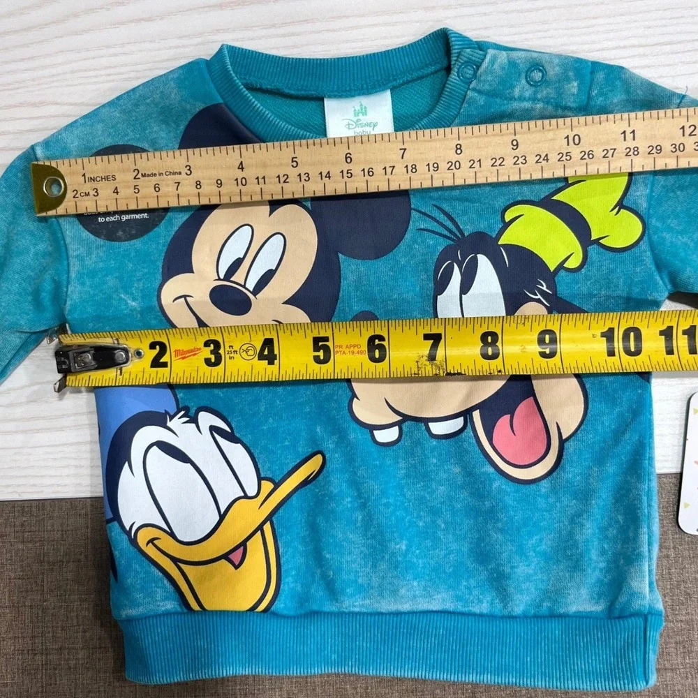 Disney Baby Sweatshirt Shorts Set Kids 3-6M Teal‎ Mickey Donald Goofy Pluto